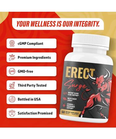 Erect SURGE - Fast Acting Male Blood Flow Pills for Performance lntimacy Hardness | Helps Boost Desire Stamina & Size | 20 Ingredients for Men to Restore Confidence | 3rd Party Tested - 60 Tablets - Buy Online on GoSupps.com
