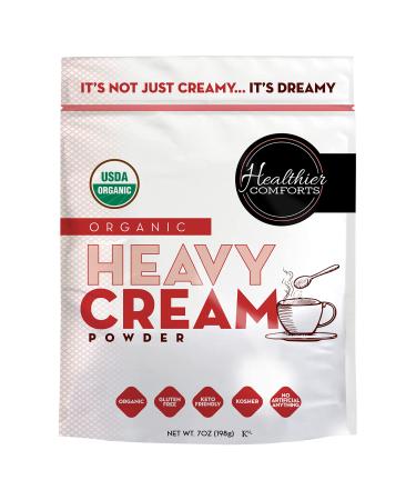 Healthier Comforts Organic Heavy Cream Powder (72% Butterfat) | Certified USDA Organic | Kosher | Gluten Free, Non-GMO, Keto Friendly, Free of Antibiotics & Hormones (rBGH or rBST) | Made in USA 7 oz.