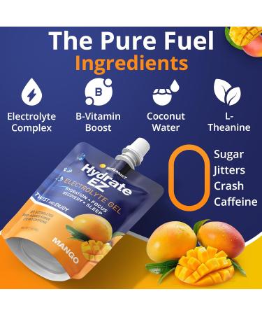BergaMet Hydrate EZ Electrolyte Gel On-the-Go Hydration & Energy | No Sugar Low Calorie Caffeine-Free | Daily Electrolyte for Running Travel & Sports | Portable Wellness Gel | Pack of 10 - Buy Online on GoSupps.com