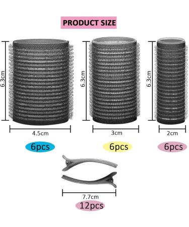 Hair Rollers Velcro Rollers for Hair 18 Pcs Self Grip Velcro Hair Rollers with 12 Pcs Duckbill Clips Hair Curlers Rollers for Long Medium Short Hair Black - Buy Online on GoSupps.com