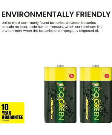 Buy GoGreen Power Eco-Friendly Alkaline D Batteries - 12 Pack | No Lead Cadmium or Mercury - International Shipping Available - Buy Online on GoSupps.com