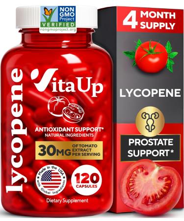Lycopene Supplements for Men - USA Made Prostate Supplements for Men with Natural Tomato Extract - Non-GMO Lycopene Supplement for Prostate Skin & Antioxidant Support - 120 Count 120 Count (Pack of 1)