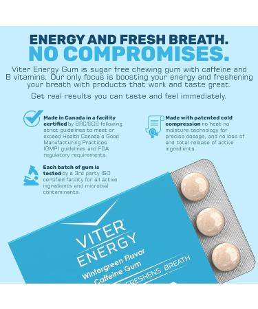 Buy Viter Energy Caffeinated Gum - 60mg Caffeine & B Vitamins - Sugar Free Wintergreen - 12pcs x 6 Packs - Boost Energy Anytime - Buy Online on GoSupps.com