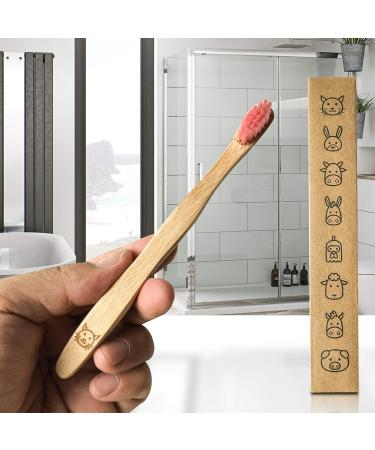 Bamboo Wood Toothbrush with Animal Designs - Pack of 8 | Eco-Friendly Kids Toothbrushes with Soft Colorful Bristles - Buy Online on GoSupps.com