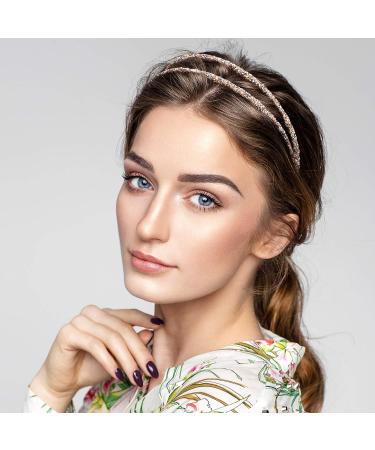 PAGOW 3pcs Double Crystal Side Hair Bands - Rhinestone Diamond Vintage Turban Hair Accessories for Women Girls (Black/Silver/Champagne) - Buy Online on GoSupps.com