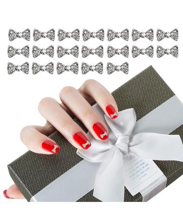 AUEAR 3D Nail Art Charms Bow Tie Rhinestones Crystal Pendants DIY Decoration - Silver 40 Pack - Buy Online on GoSupps.com