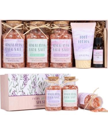 Body & Foot Spa Kit, Pink Himalayan Bath Salt Gift Set with Rose Essential Oil & Moisturize Foot Lotion, Revitalize and Soothe Skin, Foot Care Spa Gift Foot Soak for Women Relaxing