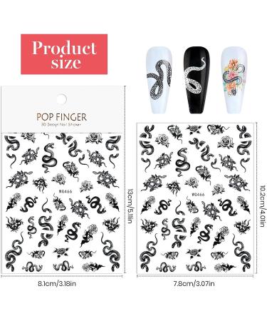 Kalolary 6 Sheets 3D Snake Nail Art Stickers - Self-Adhesive Hot Snake Flower Pattern Decals for Women and Girls - DIY Nail Design Decoration - Buy Online on GoSupps.com