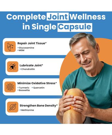 Glucosamine Sulfate 1500mg Chondroitin & MSM Joint Support - 8-in-1 Formula with Turmeric & Boswellia - Easy-to-Swallow Capsules Gentle on Stomach for Back Knee & Hip Support - 90 Capsules - Buy Online on GoSupps.com