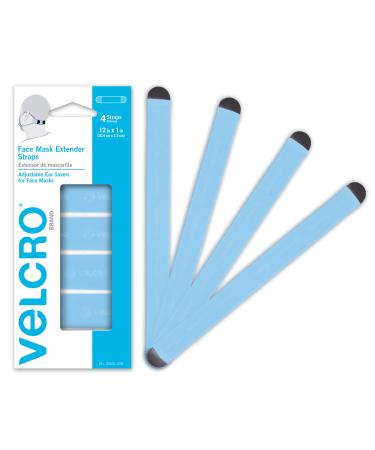 VELCRO Brand Face Mask Extender Straps 4pk Light Blue, 12 x 1 Comfortable and Adjustable Ear Savers, VEL-30692-USA