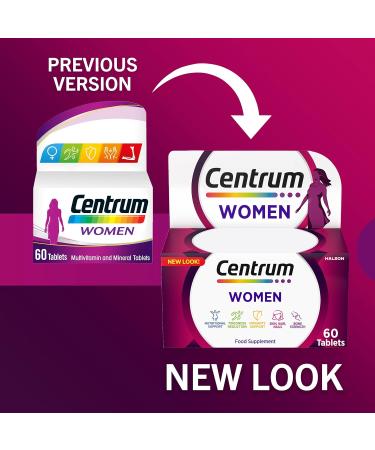 Centrum Women Multivitamin 60 Count Tablets - 24 Essential Nutrients with Vitamin D - Complete Multivitamin for Women - Packaging May Vary - Buy Online on GoSupps.com
