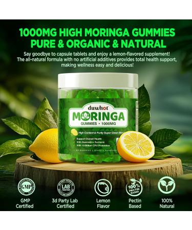 Moringa Gummies for Women Men, Pure Organic Moringa Leaf Extract Supplement with Vitamin C & E, Turmeric, Ceylon Cinnamon, Probiotics for Gut & Immune Health, Supergreen, Sugar-Free, Vegan, 60 Chews - Buy Online on GoSupps.com