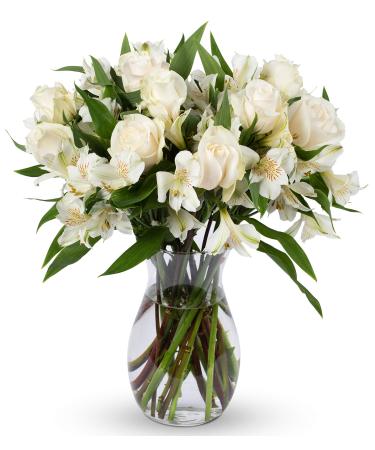 Benchmark Bouquets Elegance Roses and Alstroemeria, With Vase (Fresh Cut Flowers)