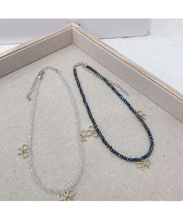 OralGos Elegant Bowknot Crystal Beaded Clavicle Chain Necklace - Blue Statement Jewelry for Women - International Shipping Available - Buy Online on GoSupps.com