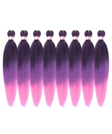 Pre Stretched Braiding Hair 8 Packs 20 Inch Ombre Synthetic Braiding Hair Natural Easy Twist Braids Crochet Hair Hot Water Setting Professional Soft Yaki Straight Texture (#1b/purple/pink) 20 Inch (Pack of 8) #1b/purple/pink