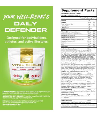 Granite Nutrition Vital Shield - USDA Organic Superfood Greens with Mushrooms & Tart Cherry Supports Energy Immune Function & Digestive Health Lemon Lime Flavor (30 Servings) Lemon Lime Greens - Buy Online on GoSupps.com