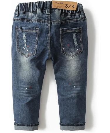KIDSCOOL SPACE Baby Girl Boy Slim Jeans 4-5 Years Slim Blue-6502# | Ripped Denim Pants with Elastic Band - Buy Online on GoSupps.com