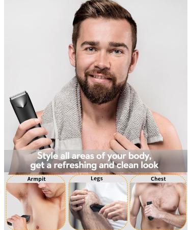 Men's Electric Groin & Pubic Hair Trimmer - Waterproof Body Groomer with 2 Ceramic Blades, LED Light, Power Display - Safe Wet/Dry Balls Trimmer in Black - Buy Online on GoSupps.com