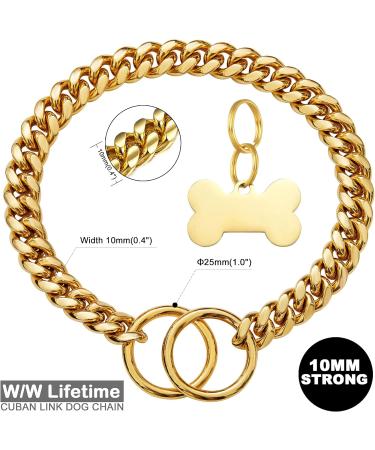 W/W Lifetime Choke Chain Dog Collar 10MM Cuban Link Dog Chain for Pitbull Choke Collar 18K Gold Metal Stainless Steel Heavy Duty Slip Dog Collars for Small Dogs (10MM 20") 20" (Can Over Head 18"-20") - Buy Online on GoSupps.com