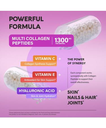 Multi Collagen Peptides - Hydrolyzed Types I, II, III, V & X - Collagen Supplement for Women 1300mg - w/ Hyaluronic Acid, Vitamins C & E - Skin, Hair, Nails & Joint Support - Made in USA, 240 Capsules 240 Count (Pack of 1) - Buy Online on GoSupps.com