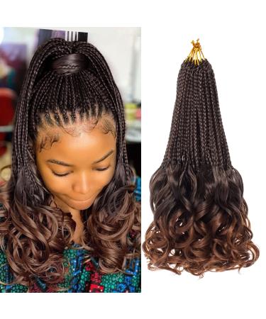 RuiYok French Curl Crochet Braids 8 Packs Goddess Box Braids Crochet Hair with Curly Ends 14 Inch Ombre Brown Bouncy Box Braids Crochet Hair Pre Looped French Curly Braiding Hair for Women 14 Inch (Pack of 8) T30