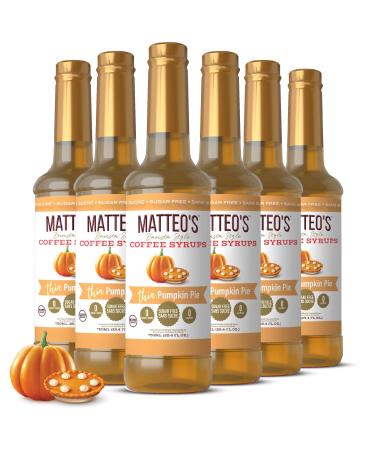Matteo's Barista Style Sugar-Free Coffee Syrup Pumpkin Pie Flavor Zero Calories and Sugar Keto Friendly Ideal for Lattes Cappuccinos Espresso Americano Indulgent Taste (750mL 6-pack) 750 ml (Pack of 6)