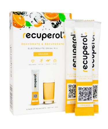 Recuperol Rehydration & Recovery Electrolytes Powder Supplement for Dehydration 6 Sachets Replace Mineral Salts & Fluids Zinc Vitamin C B12 D3 Potassium Natural Orange Flavour