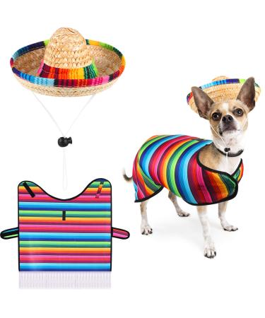 Dog Sombrero Hat Pet Serape Poncho Costume Multicolor Funny Dog Costume Adjustable Sombrero Costume Mexican Dog Poncho Straw Hat Chihuahua Clothes for Mexican Party Decorations (S) - Buy Online on GoSupps.com
