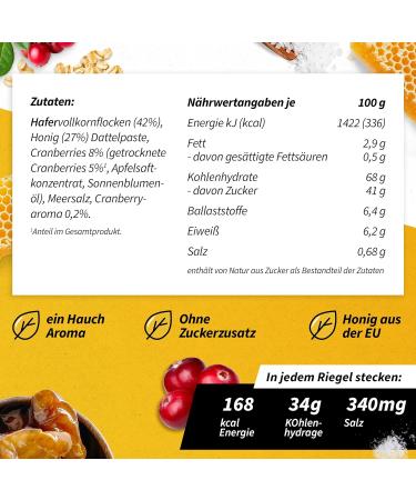 Aerobee Energy Bar - Honey & Cranberry Oat Bar (12x50g) | Sugar-Free Endurance Snack Perfect for Hiking & Meal Replacement - Buy Online on GoSupps.com