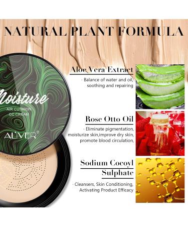 CC Cream Air Cushion Foundation Mushroom Head Air Cushion BB Cream Moisturizing Concealer Makeup Base Uniform for All Skin Types (Natural) - Buy Online on GoSupps.com