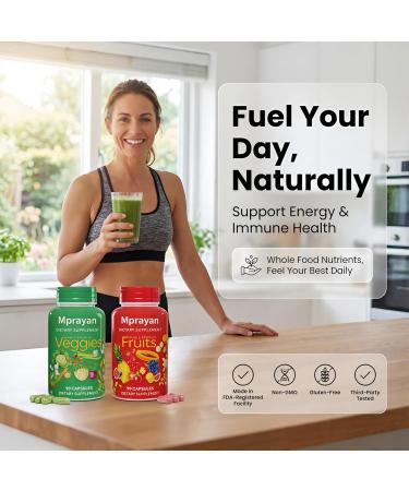 MPRAYAN Fruits & Veggies Supplements - Whole Food Blended Vitamin & Mineral - 90 Fruit + 90 Vegetable Capsules - Daily Nutrition for Men & Women - 2 Pack - Buy Online on GoSupps.com