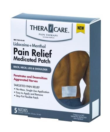 Thera Care 4% Lidocaine + Menthol | Maximum Strength Pain Relief Patch | 3.9 x 5.5 | 5-Count Box