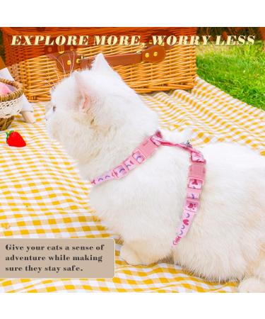 Escape Proof Cat Harnesses Set - Soft Adjustable Kitten Harness with Paw and Fish-Bone Patterns in Pink - Buy Online on GoSupps.com