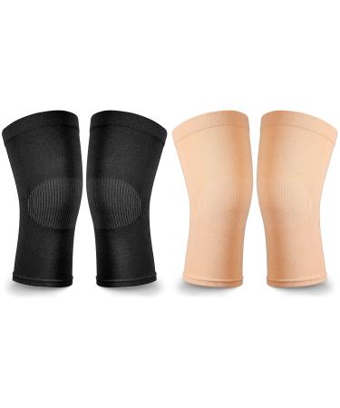 2 Pair Knee Brace Compression Sleeves Knee Support Brace for Meniscus Tear  Lightweight Knee Sleeve for Arthritis Pain Relief  Knee Support for Men and Women for Running  Weight Lifting (Black  Beige)