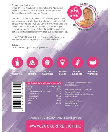 Buy 500g Sugar-Free Date Powder - Vegan Natural Sweetener Alternative for Baking & Cooking | 100% Dried Dates High in Fiber & Minerals - Buy Online on GoSupps.com