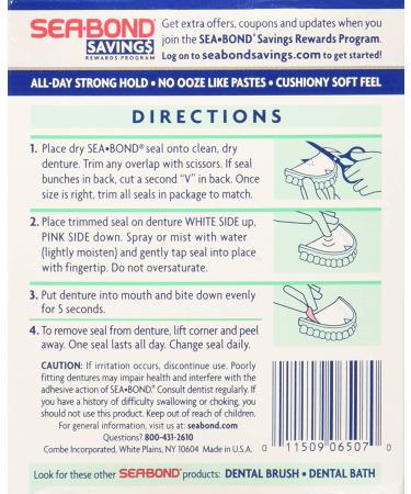 SEA-BOND Denture Adhesive Seals Uppers Fresh Mint 30 Each - Pack of 3 - Buy Online on GoSupps.com