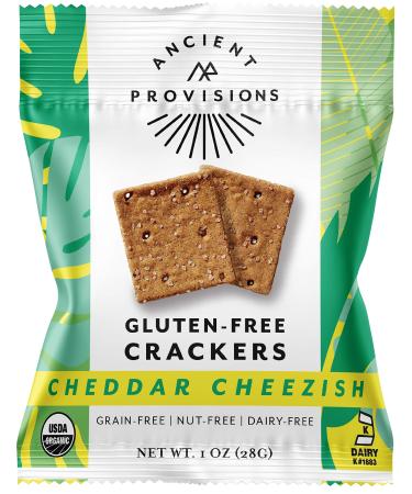 Ancient Provisions Vegan Cheddar Cheezish Crackers, Grain Free, Gluten Free, Organic, Paleo, Top 8 Allergen Free, Nut free, Soy Free, 1 Ounce (Pack of 18)