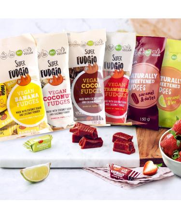 SUPER FUDGiO Vegan and gluten-free organic sweets - fruity mix - Candy made from natural ingredients - with 100% organic coconut - Buy Online on GoSupps.com