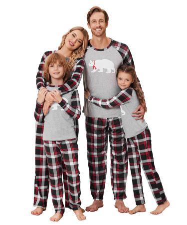 Ekouaer Christmas Matching Family Pajamas Sets Sleepwear Nightwear for Mens Womens Adults Kids Dad XL Grey