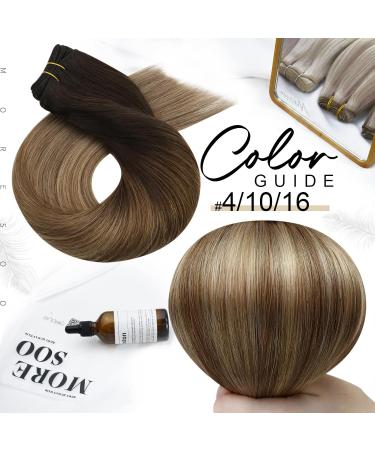 Moresoo Real Human Hair Weft Extensions Dark Brown Ombre to Light Brown with Golden Blonde - 16 Inch Double Weft 100g/Pack #4/10/16 - Buy Online on GoSupps.com