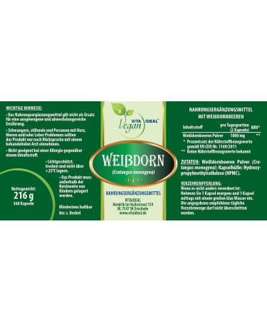 Vita Ideal Vegan Hawthorn Berries 3x360 Capsules - 1000mg Pure Crataegus Monogyna - Additive-Free & Plant-Based Dietary Supplement - Buy Online on GoSupps.com