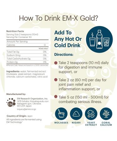 TeraGanix EM-X Gold Prebiotic Anti Aging Gut Health Drink (50 Day Supply) - Reduce Joint Pain & Inflammation, Liquid Antioxidants Supplement, Balance pH - 500mL - Buy Online on GoSupps.com