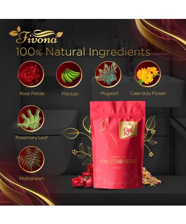 Fivona Red Premium Yoni Steaming Herbs - for Feminine Use and Rituals - V-Detox Cleanse Odor Control - 2 to 4 Sessions - Female PH Balance - 1.76 Ounces - Buy Online on GoSupps.com