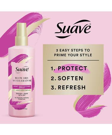 Suave Pink Blow Dry Accelerator 6 oz - Heat Protectant Spray with Detangling Benefits - Buy Online on GoSupps.com