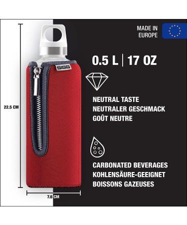 SIGG Glass Water Bottle Stella Red 17 oz - Leakproof with Neoprene Pouch - BPA Free & Dishwasher Safe - Eco-friendly Recycled Glass - Buy Online on GoSupps.com