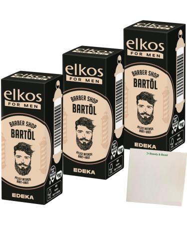 usy Elkos Men Lot de 3 flacons d'huile barbe 3 x 30 ml + bloc usy