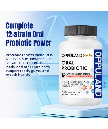 oppuland - Oral Probiotic with 12 Probiotic Strains BLIS K12 M18 B. lactis & L. Reuteri - Dental Care - Fresh Breath & Gum Health - Easy to Take for Adults & Kids - Scentless - 50 Chewable Tablets - Buy Online on GoSupps.com