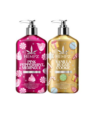 Hempz Holiday Body Lotion 2-Pack Pink Peppermint Meringue and Vanilla Frosted Sugar Cookie Moisturizer Fall and Winter Body Care Gift for Men & Women 17 oz Duo 17 Fl Oz (Pack of 2)