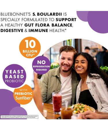 BlueBonnet Nutrition S. Boulardii Probiotic 10 Billion CFU w/Prebiotic Sunfiber Shelf Stable - for Women & Men Digestion, Gut, Mood* - Non-GMO, Vegan, Free of Gluten, Dairy & Soy - 30 Servings - Buy Online on GoSupps.com