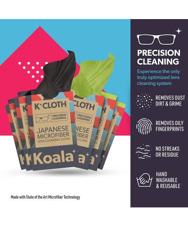 Koala Lens Cleaning Cloth 6 Pack - Japanese Microfiber Glasses & Screen Cleaner for Multi-Coated Lenses - Safe for Eyeglasses & Cameras - Black & Green - Buy Online on GoSupps.com